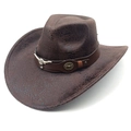 Brown faux suede western cowboy hat with snakeskin texture and metal bull head emblem - M (56-58cm) / Snake Coffee