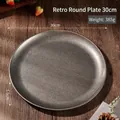 Retro 304 stainless steel round tray 30cm with industrial matte finish for snacks - 30cm (385g) / Vintage Snowflake Grey