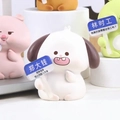 Cute white puppy resin figure holding a blue message card on a white pedestal - 1188-35 Puppy Doll