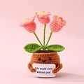 Handmade crochet pink tulip potted plant with cute smiley face and positive quote card - Pink Lily of the Valley