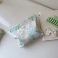 Floral cotton makeup bag with green plaid rose pattern and simple wish woven label - Oil Painting Large Floral