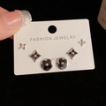 Three-piece S925 silver stud earring set with star pearl and black floral patterns - Silver-Four-Leaf Flower Set (126#)