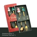 Christmas gift set with golden snowman spoon and Xmas tree fork in red festive box - Gold [2PCS] Snowman/Tree