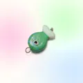 Sweet green glass fish earrings with light blue stripes and round metal charms - Green Blue Ripple Fish Charm