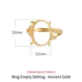 S925 silver ring semi-mount in antique gold finish for 12x15mm oval stone inlaying - Antique Gold (12*15mm)