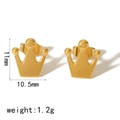 Elegant 18k gold plated stainless steel crown stud earrings with dimensions 11mm by 10.5mm - Gold Crown Style (TE6607-G)