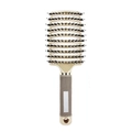 Golden curved hairbrush with boar bristles and non-slip handle for hair styling - Gold with Bristles (Gold Handle)