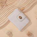 Minimalist white short bifold wallet for women with golden twist lock and zipper pocket - White