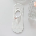 White cotton low cut sock with pink bow embroidery and ribbed texture for women - One Size / Bow