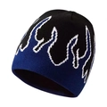 Strickmütze mit blau-weißem Flammen-Jacquardmuster auf schwarzem Hintergrund - Einheitsgröße / Marineblau