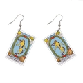 Double-sided acrylic tarot card earrings featuring The World design with silver hooks - The World-C105