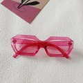 Chic translucent pink Y2K style geometric rectangular sunglasses in resin finish - Geometric Cut Rectangle / Rabbit Eye Red