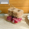 Knitted red Christmas boot ornaments with snowflake patterns and brown fur trim - Nordic Wine Red Geometric Style