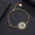 Detail of gold stainless steel chain with evil eye charm and s-steel engraving - Style 5 (Classic Nazar)