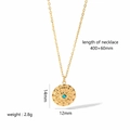 Detailed view of 18k gold necklace with blue stone pendant and size dimensions - Hollow Round Blue Gem Style (TN3102)
