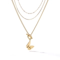 Collier multicouche en acier titane doré avec pendentif papillon et fermoir à bascule - Collier multicouche papillon doré