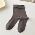 Retro dark grey-brown crew socks featuring stylish ruffled lettuce edges and combed cotton - Dark Gray