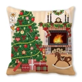 Square Christmas tree pillowcase with festive holiday fireplace and gift illustration - Style 3 (Cartoon Christmas Scene) / 18x18 Inch