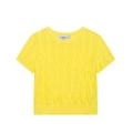 Pull en tricot torsadé jaune à manches courtes pour femmes avec col rond classique - S / Jaune