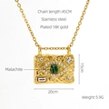 Detail of 18K gold plated stainless steel necklace with malachite stone and dimensions - 18K Gold / Gold