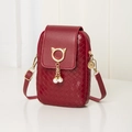 Burgundy woven texture crossbody phone bag with gold cat-ear ring and pearl pendants - Burgundy