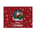 Red Christmas placemat featuring Santa Claus and reindeer print with white polka dots - CD26-13 (Santa Driving Car)