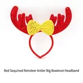 Christmas reindeer antler headband with red and yellow sequins and large bow - TK28 (Red Sequin Antler Large Bow Headband)