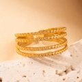 Elegant gold titanium steel ring with four-layer stacked bead texture design - Gold 118