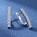 Sparkling S925 sterling silver hoop earrings with square cubic zirconia in a line - White Gold