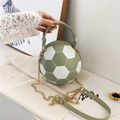 Olive green and white ball-shaped crossbody bag with soccer texture and chain strap - Football / Fruit Green