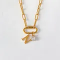 Collana in acciaio inossidabile placcato oro 14K con lettera N e ciondolo cristallo - Lettera N
