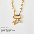 14K gold-plated stainless steel paperclip necklace with letter N and crystal charm - Letter N