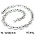 Minimalist silver stainless steel coffee bean link necklace with unique oval disc chain - Style A Steel Color Necklace 71cm (KN228725-Z)
