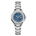 IBSO women's quartz watch with blue shell dial, crystal bezel and silver steel strap - Silver Case Blue Dial