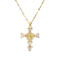 Collana con croce della Vergine Maria in oro con zirconi a cuore e catena a onde - Bianco