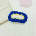 Handmade crochet hair clip featuring a tri-color contrast design in blue, yellow, and white - 6# Color Block Oval Blue