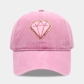 Casquette vintage rose délavé avec patch diamant à paillettes et couronne en coton souple - Réglable / Rose