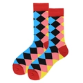 Men's colorful argyle pattern cotton crew socks featuring red, blue and yellow diamonds - 38-46 / Red Blue Multicolor Argyle