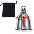 Silver stainless steel gremlin bell with red Jesus cross and black velvet pouch - Steel Red Jesus Set (With Bag)