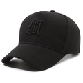Black embroidered baseball cap with gothic letter embroidery and curved brim - Adjustable / Black with Black Embroidery