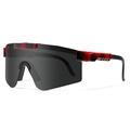 Sport sunglasses with grey shield lens and red-black plaid pattern on frames - Red Black Plaid Gray Lens (C19)