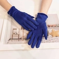 Royal blue faux suede gloves for women featuring a warm lining and cute bow detail - Royal Blue Embroidery