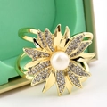 Golden sunflower scarf buckle with faux pearl and rhinestones for elegant styling - Gold Sunflower Rhinestone