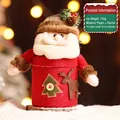Santa Claus plush Christmas gift box with elk tree decor for apples and sweets - Velvet Patch Santa (Candy Box-S228-A)