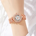 Luxurious gold women's quartz watch with sparkling rhinestones and Roman numerals dial - Rose Gold Single Watch
