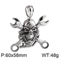 Punk style stainless steel mechanical skull pendant with crossed wrenches, 60x58mm - Engine Wrench Skull Style (KP80020-BD)