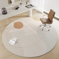 Modern cream round rug with abstract brown and grey geometric patterns for office chairs - Circle Fleece-Autumn