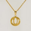 Polished 18K gold stainless steel circular pendant necklace featuring letter U - Letter U