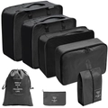 7-piece black travel organizer set with mesh cubes, drawstring bag, and shoe pouch - 7-piece Set / Black