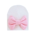Soft pink knit baby beanie with a large decorative bow for newborns aged 0-6 months - 0-6 Months / White and Pink